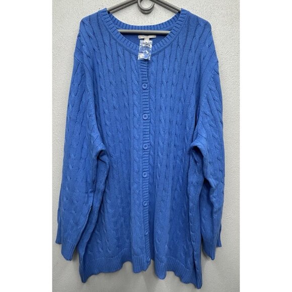 NEW Woman Within Cable Knit Cardigan Sweater Plus Size 4X 34/36 Blue Chunky Y2K - Picture 1 of 5